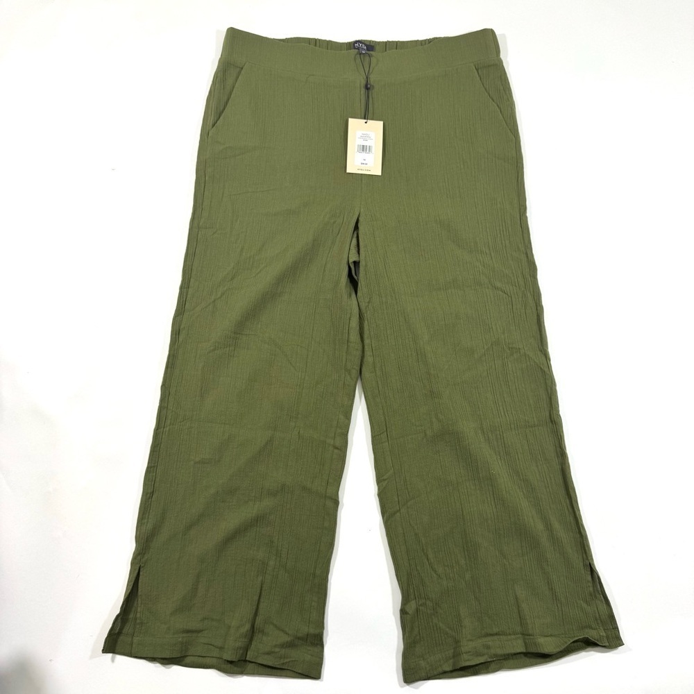 New NYDJ Gauze Wide Leg Pull On Ankle Pants Moss Green